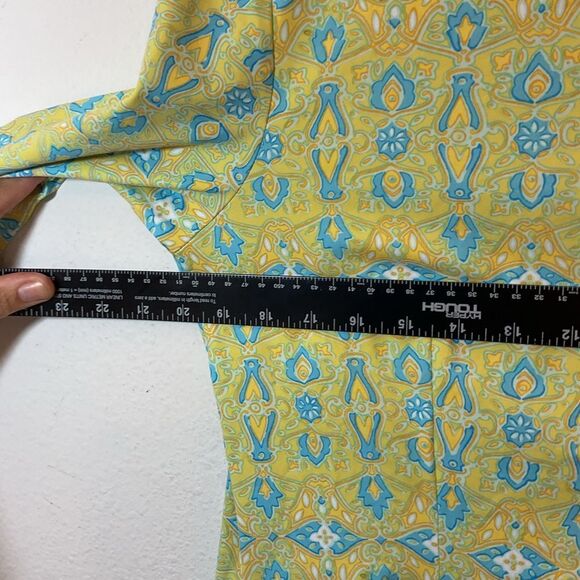 J MCLAUGHLIN LADIES LARGE yellow GREEN BLUE TUNIC SANTANA KNIT CASUAL EVERYDAY - Picture 6 of 11